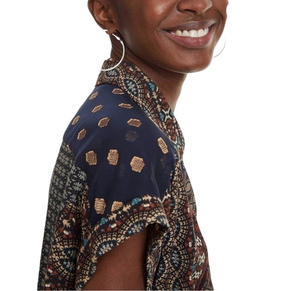 Desigual Azhar Mixed Pattern Short Sleeve Blouse Sz Sm - Picture 5 of 13